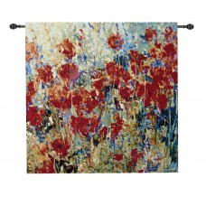 Red Poppy Field Cotton Woven Wall Art Hanging Tapestry 35" x 35"   